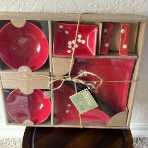 World Market: Red with white cherry blossoms Ceramic Dinner Set- 10 piece set